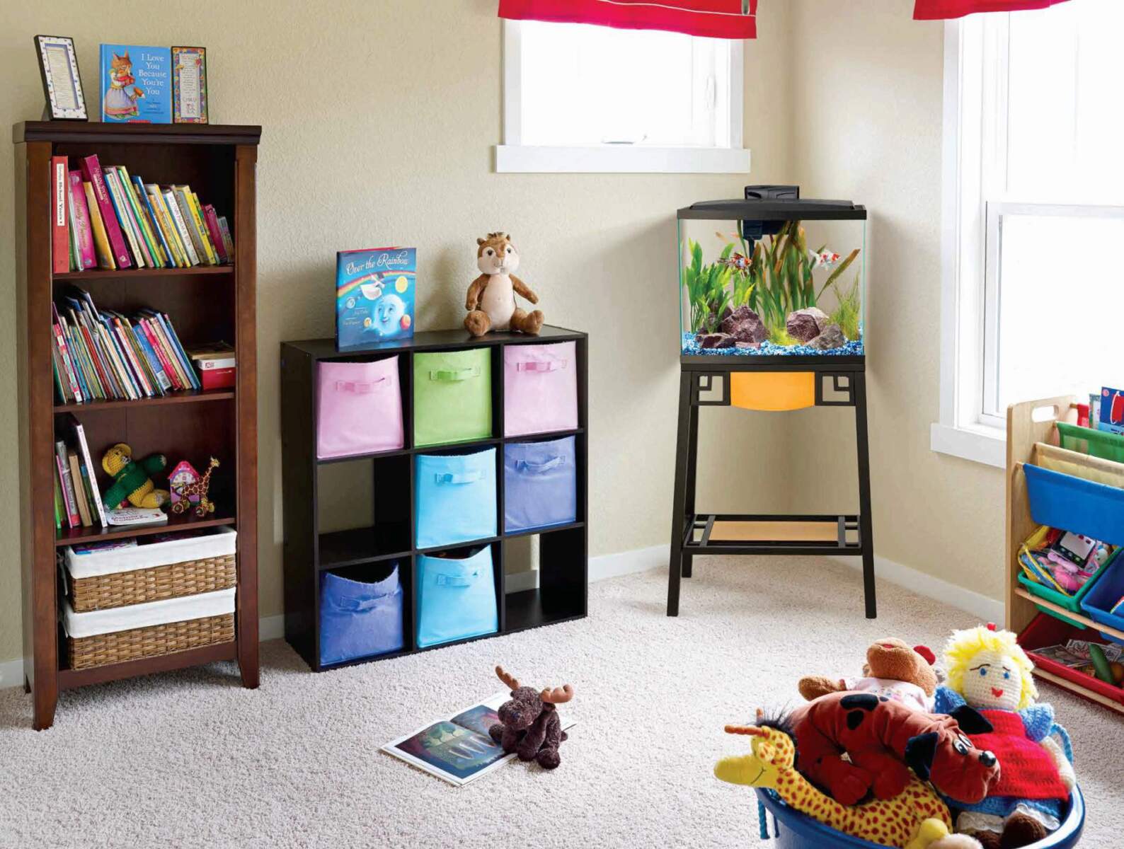 Kids room with aquarium in corner